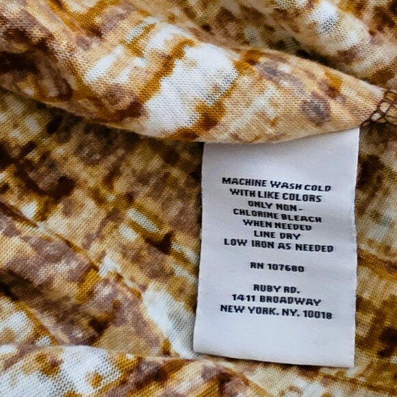 Ruby Rd. Open V Neckline Gathered Brown & Orange Long Sleeve Casual Top - Picture 5 of 5